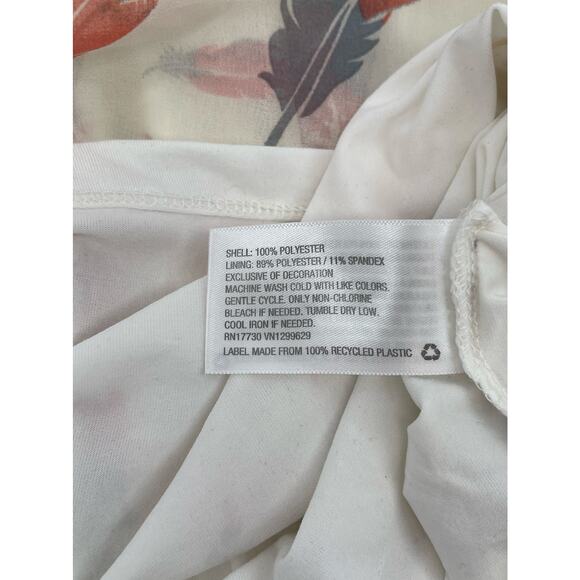 Xhilaration Feather Smocked Dress Coral Cream Size M Boho Milkmaid - Picture 4 of 6